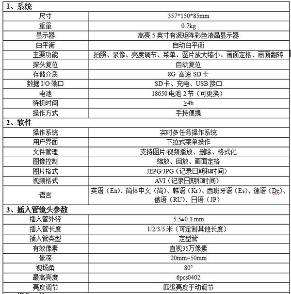 亞泰光電2017新研發(fā)的WIE-L便攜式內窺鏡重量僅重0.7kg，主要功能有拍照、錄像、亮度調節(jié)
畫面定格等